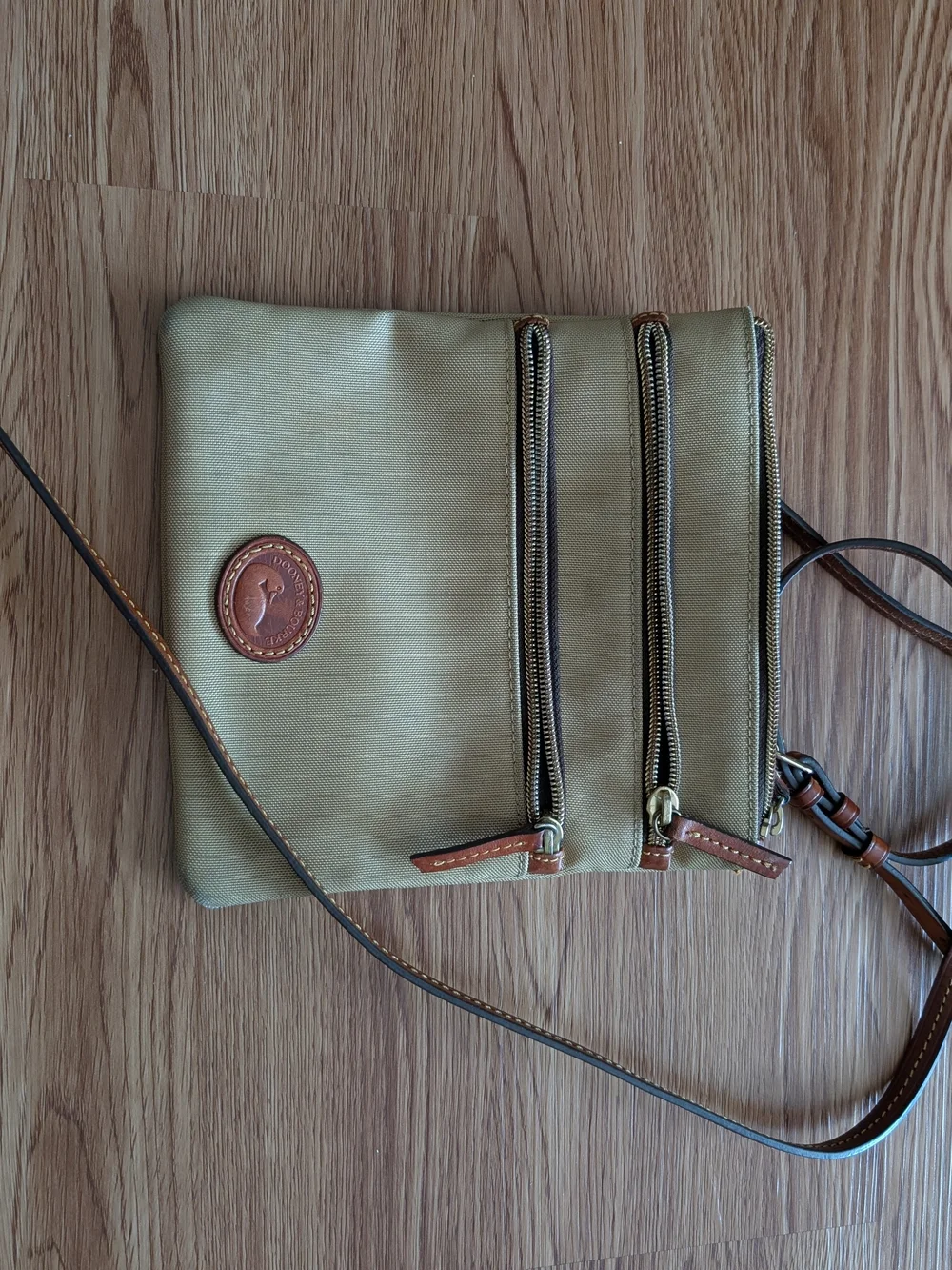 Dooney & Bourke Olive Green Crossbody with Brown Leather Trim - Picture 1 of 2